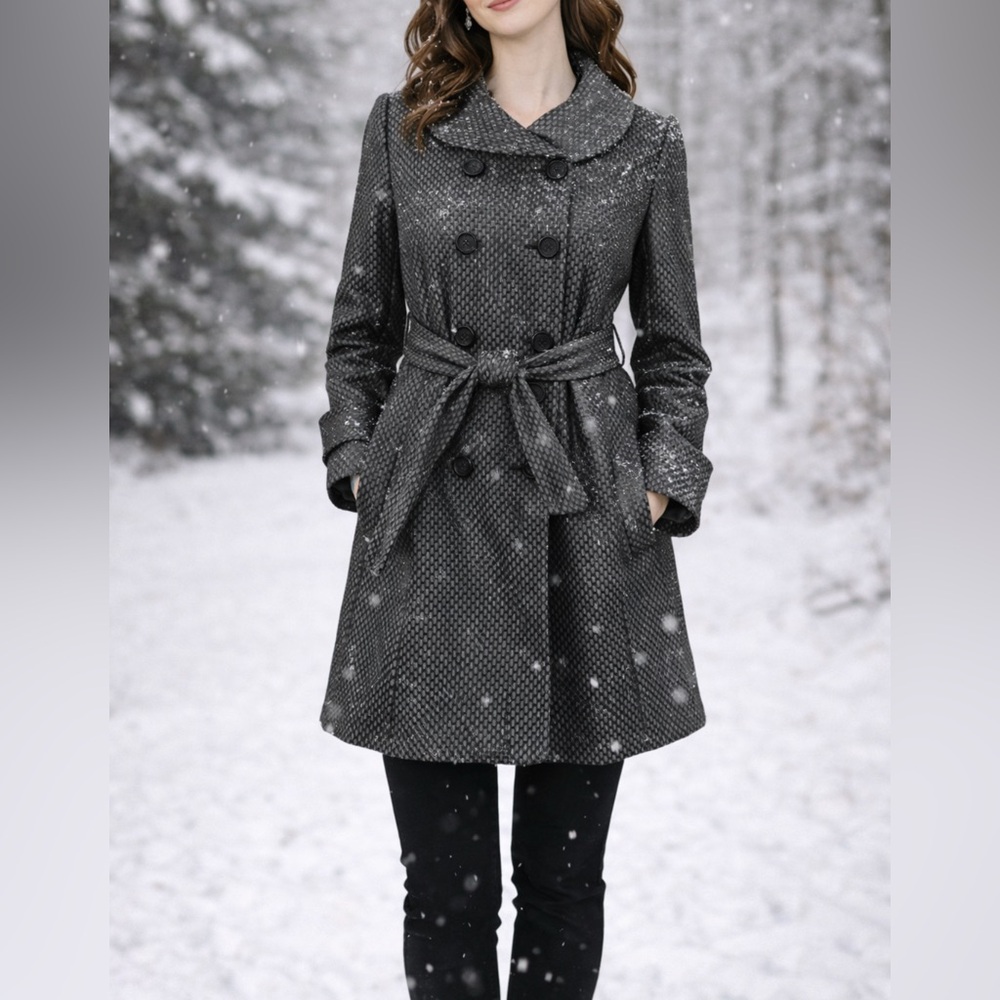J Crew Jacket Coat 10 Black Gray Gunmetal Tweed Peacoat Belted $258
